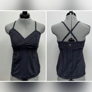Lululemon Top Built-in Bra Charcoal Gray Spaghetti-Strap Yoga Workout Gym
